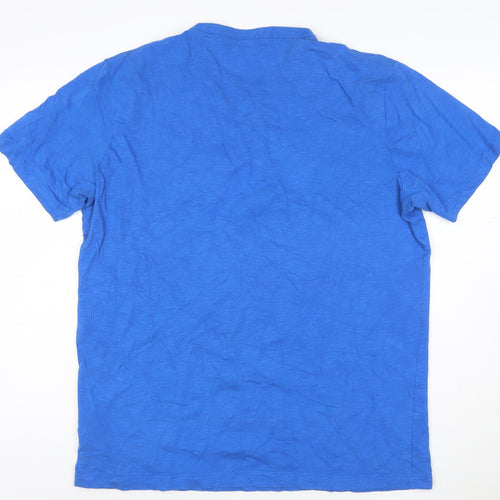 LRS Men’s Blue XL Cotton Henley T-Shirt Short Sleeve Logo