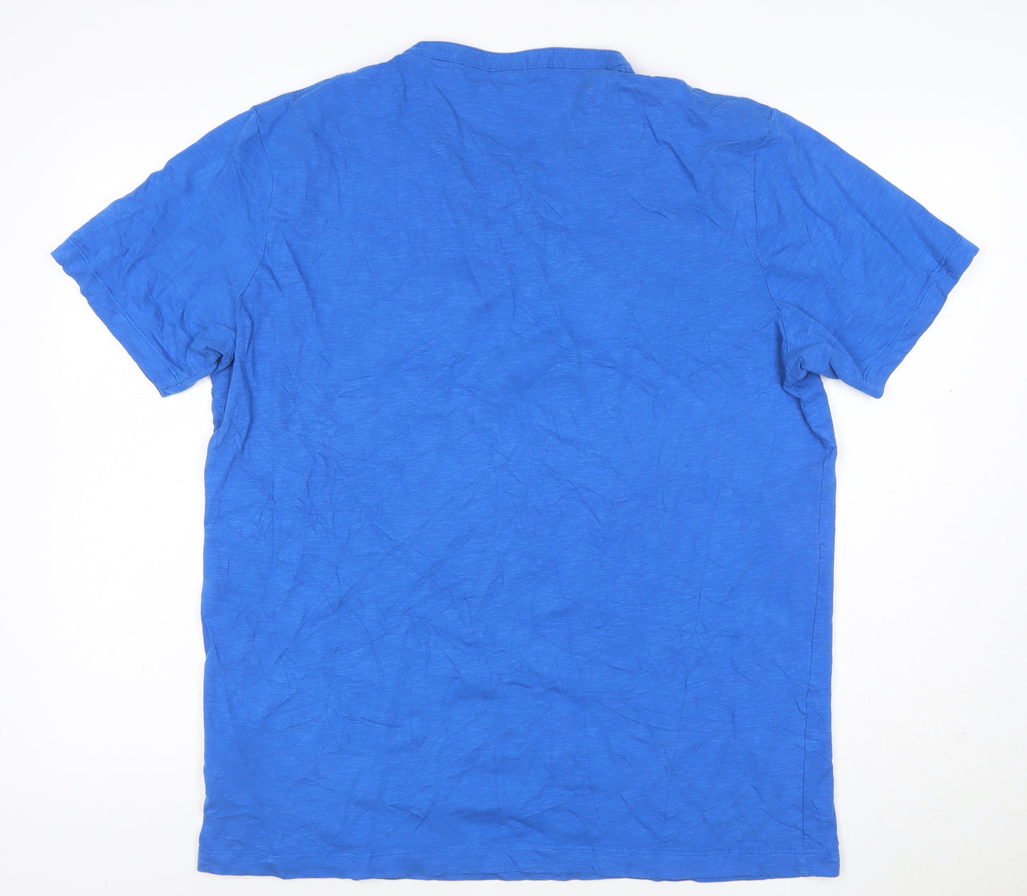 LRS Men’s Blue XL Cotton Henley T-Shirt Short Sleeve Logo