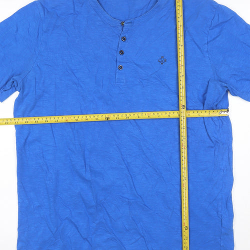 LRS Men’s Blue XL Cotton Henley T-Shirt Short Sleeve Logo