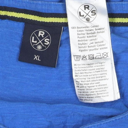 LRS Men’s Blue XL Cotton Henley T-Shirt Short Sleeve Logo