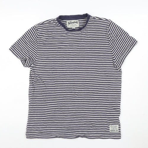 Stronghold Men's Navy White Stripe T-Shirt M Crew Neck Short Sleeve