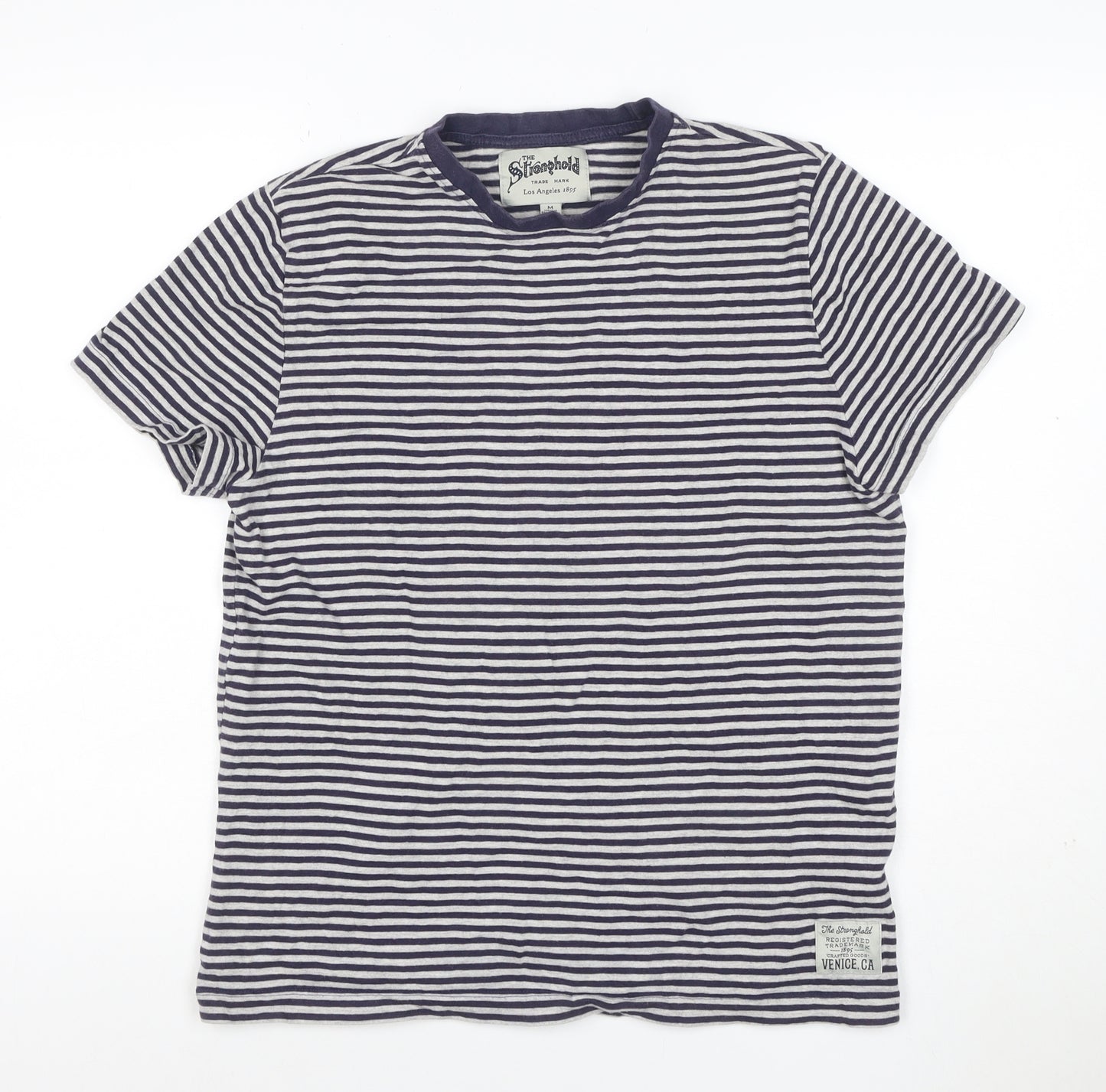 Stronghold Men's Navy White Stripe T-Shirt M Crew Neck Short Sleeve