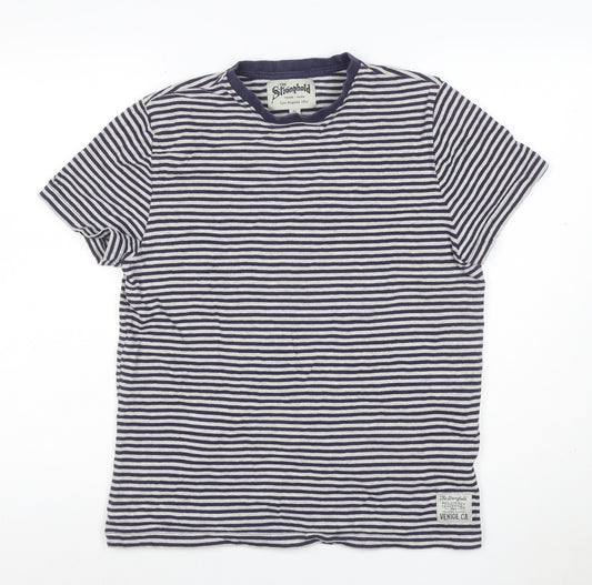 Stronghold Men's Navy White Stripe T-Shirt M Crew Neck Short Sleeve