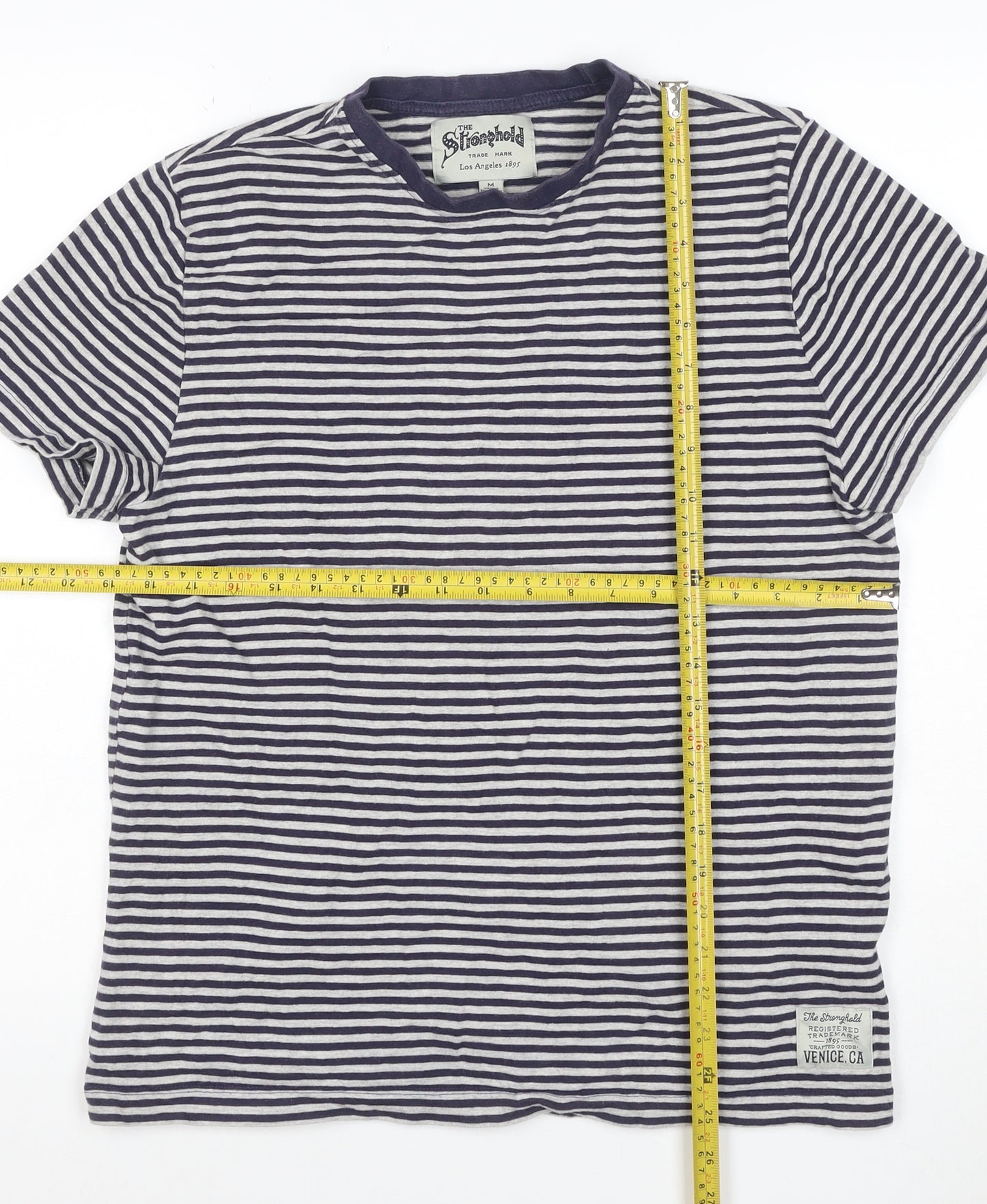 Stronghold Men's Navy White Stripe T-Shirt M Crew Neck Short Sleeve