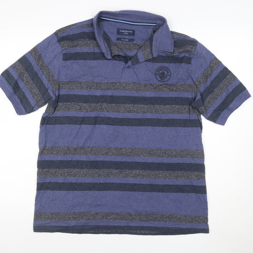 Manchester City Men’s Blue Striped Polo Shirt XL Short Sleeve Logo