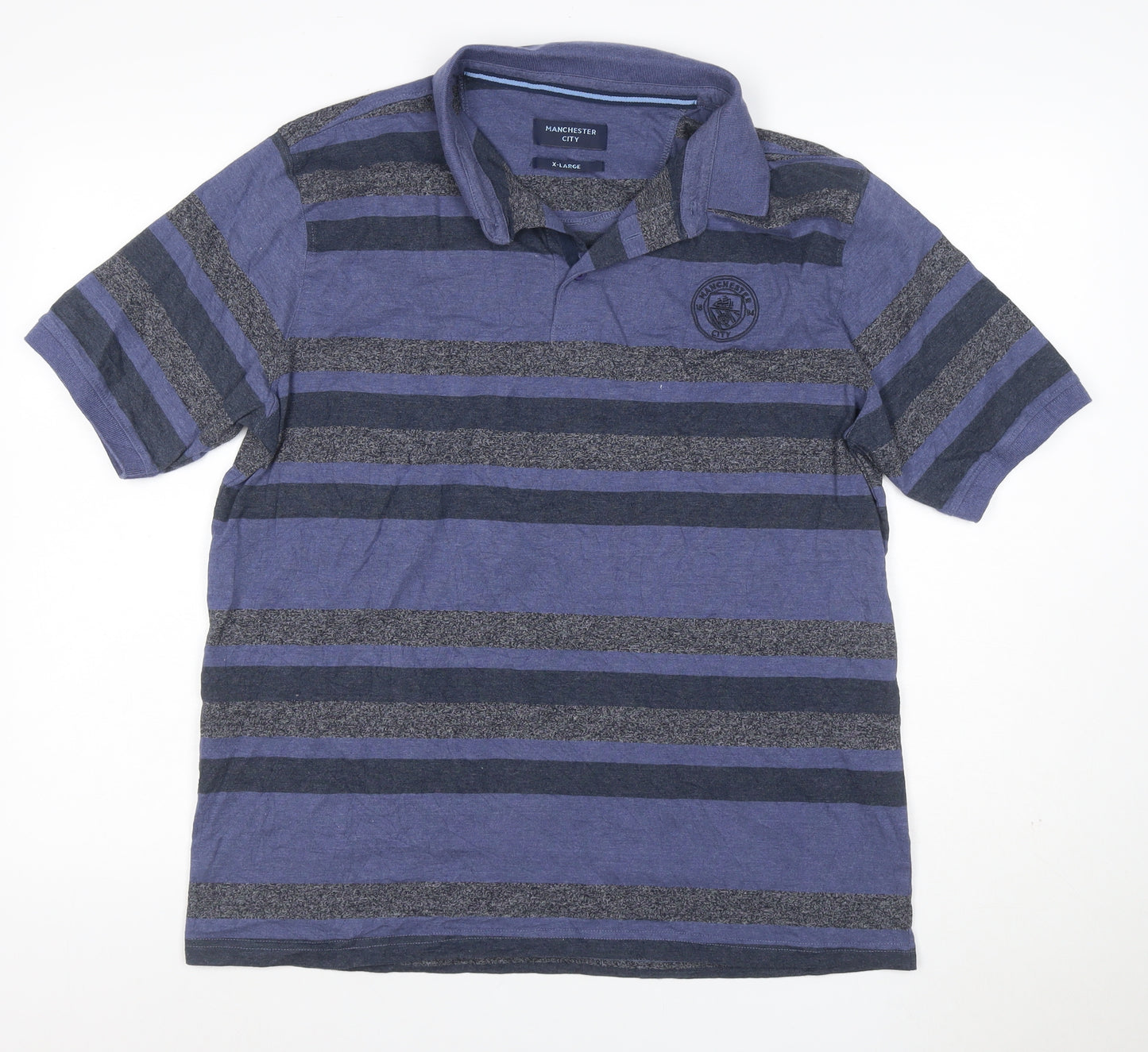 Manchester City Men’s Blue Striped Polo Shirt XL Short Sleeve Logo