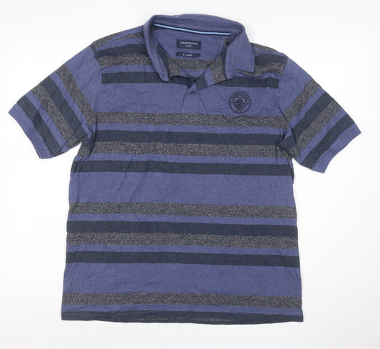 Manchester City Men’s Blue Striped Polo Shirt XL Short Sleeve Logo
