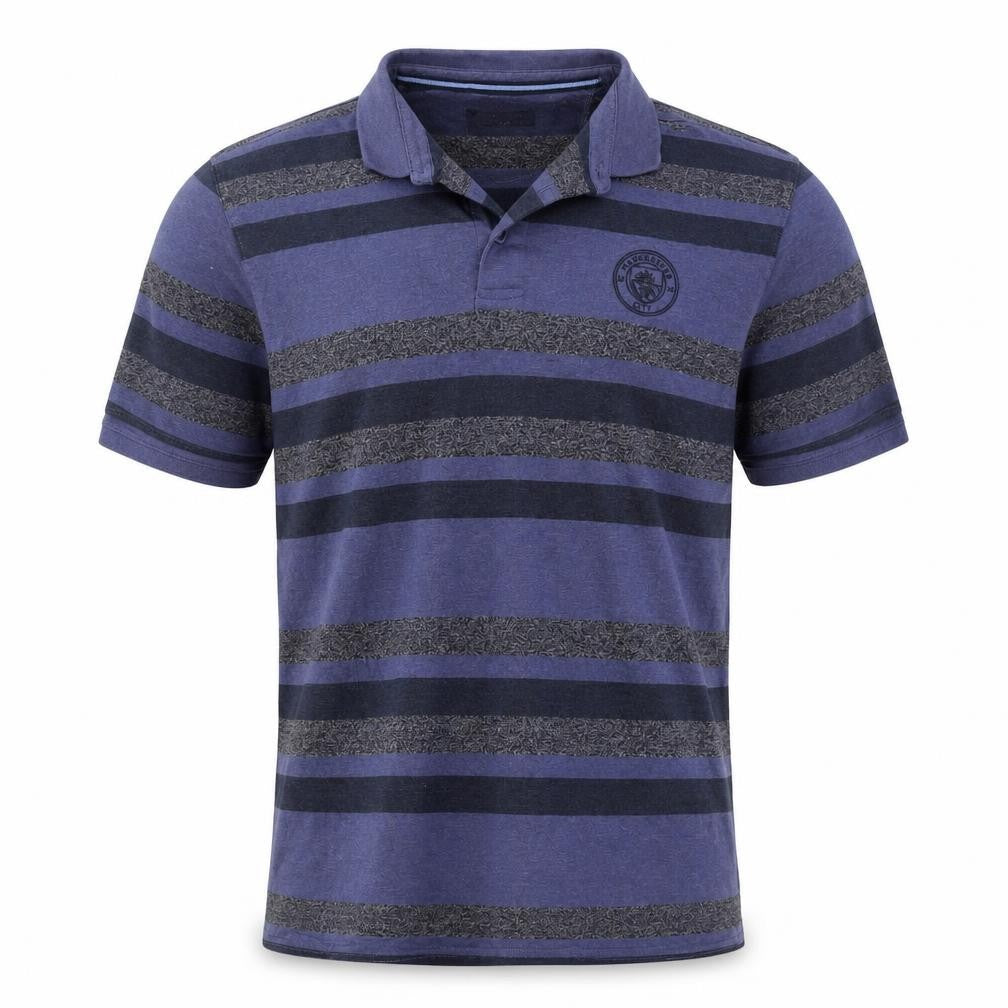 Manchester City Men’s Blue Striped Polo Shirt XL Short Sleeve Logo