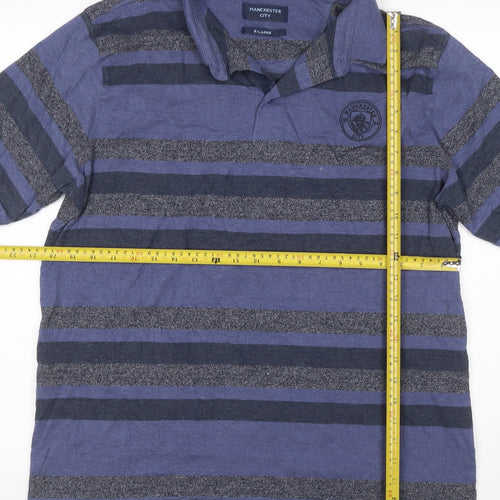 Manchester City Men’s Blue Striped Polo Shirt XL Short Sleeve Logo