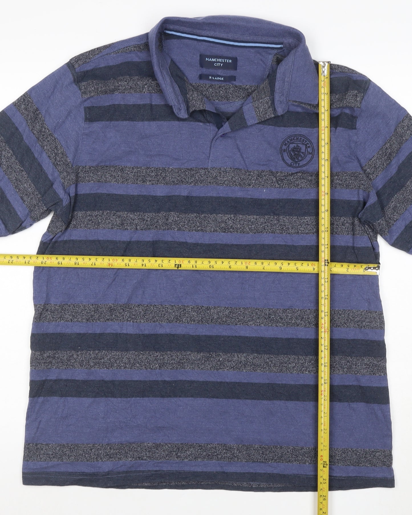Manchester City Men’s Blue Striped Polo Shirt XL Short Sleeve Logo