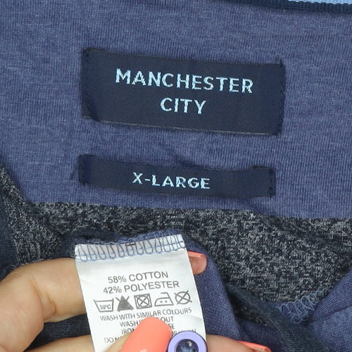 Manchester City Men’s Blue Striped Polo Shirt XL Short Sleeve Logo