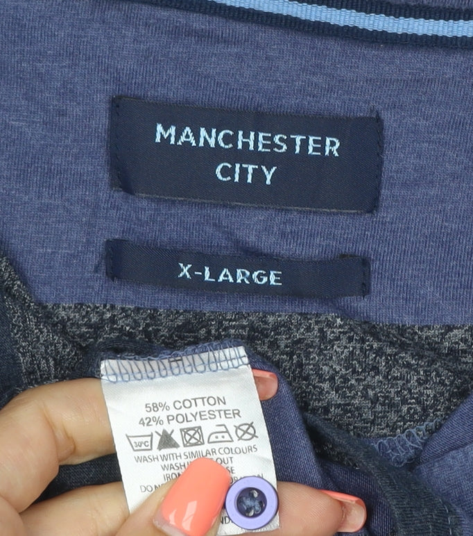 Manchester City Men’s Blue Striped Polo Shirt XL Short Sleeve Logo
