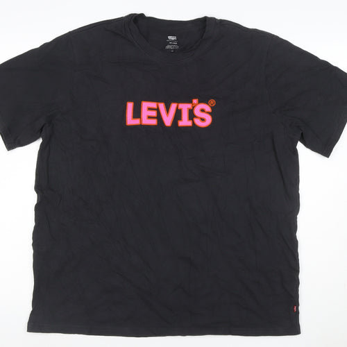 Levi's Women Black L Relaxed Logo Jersey Crew Neck Short Sleeve T-Shirt