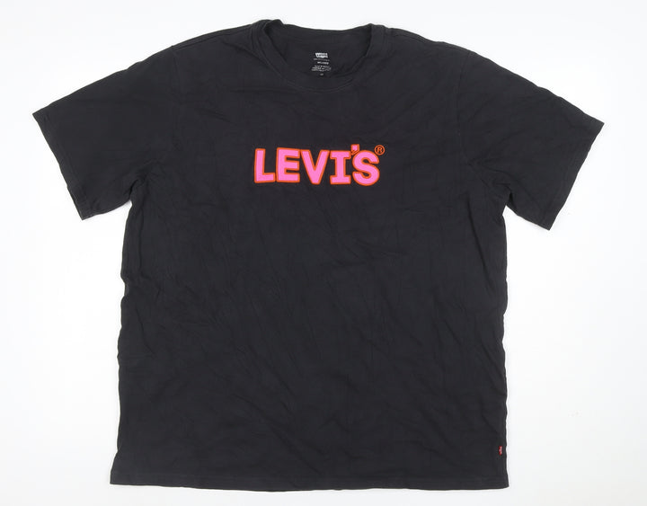 Levi's Women Black L Relaxed Logo Jersey Crew Neck Short Sleeve T-Shirt