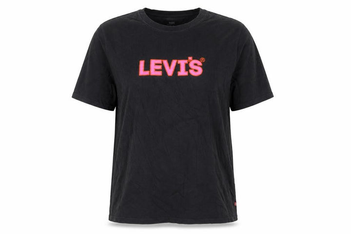 Levi's Women Black L Relaxed Logo Jersey Crew Neck Short Sleeve T-Shirt
