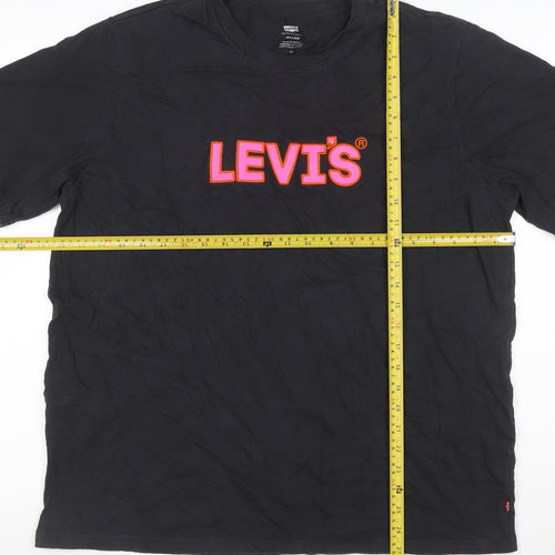 Levi's Women Black L Relaxed Logo Jersey Crew Neck Short Sleeve T-Shirt