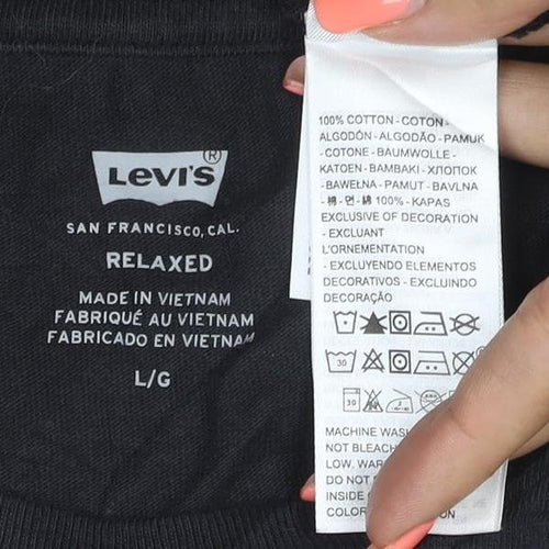 Levi's Women Black L Relaxed Logo Jersey Crew Neck Short Sleeve T-Shirt