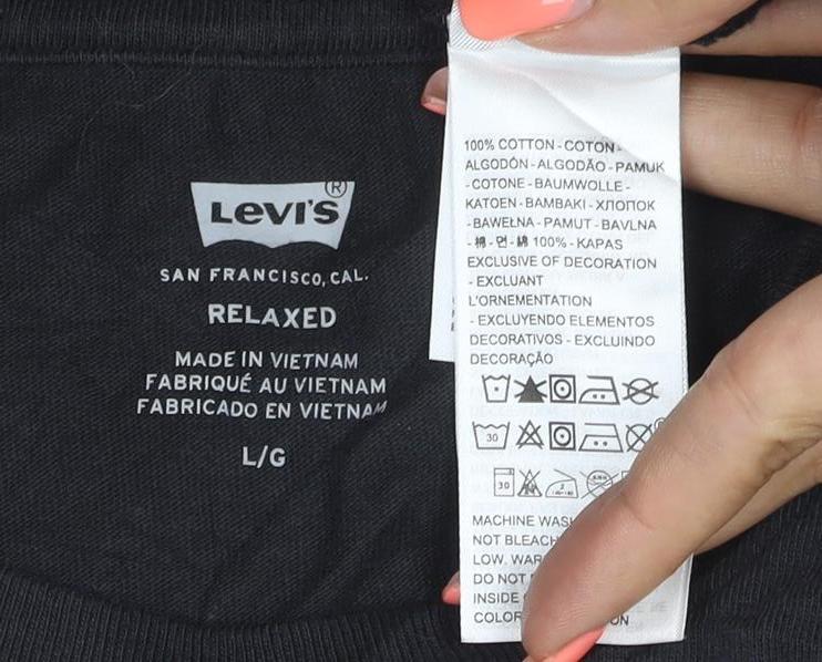 Levi's Women Black L Relaxed Logo Jersey Crew Neck Short Sleeve T-Shirt