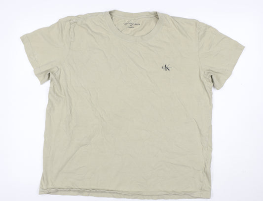 Calvin Klein Jeans Men’s Beige XXL Regular Fit Logo Crew Neck T-Shirt