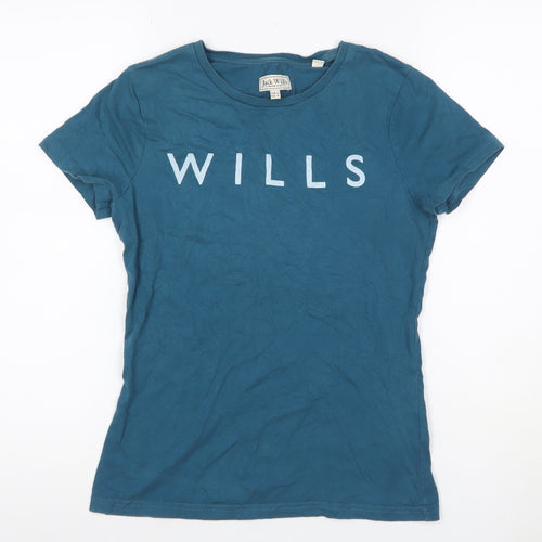 Jack Wills Women Blue UK 10 Basic Cotton Wills Logo Crew Neck T-Shirt