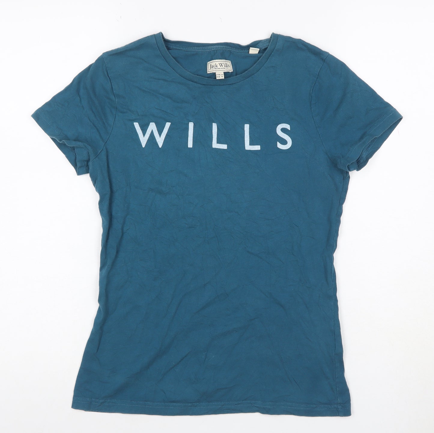 Jack Wills Women Blue UK 10 Basic Cotton Wills Logo Crew Neck T-Shirt