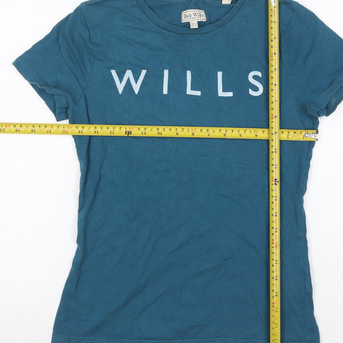 Jack Wills Women Blue UK 10 Basic Cotton Wills Logo Crew Neck T-Shirt