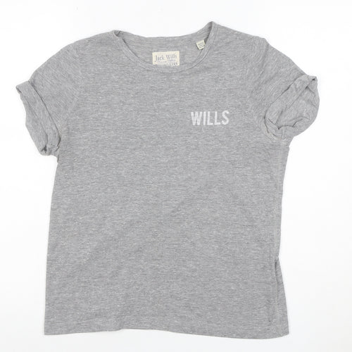 Jack Wills Women Grey UK 10 Slim Fit Logo Jersey T-Shirt