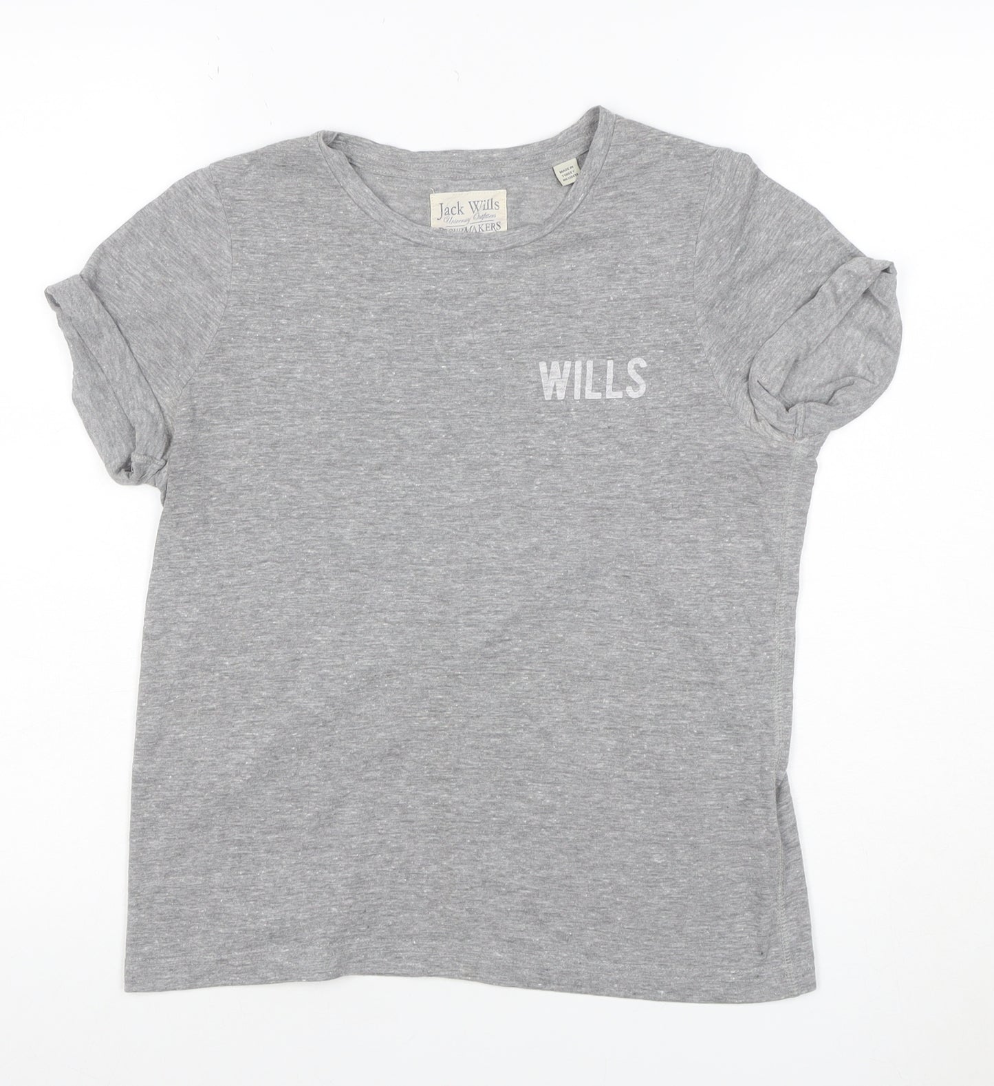Jack Wills Women Grey UK 10 Slim Fit Logo Jersey T-Shirt