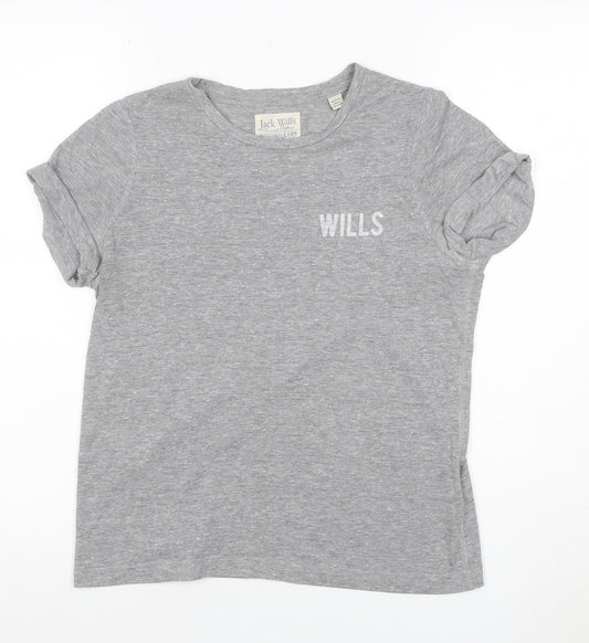 Jack Wills Women Grey UK 10 Slim Fit Logo Jersey T-Shirt