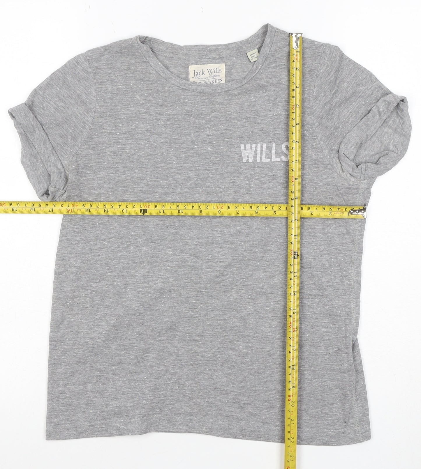 Jack Wills Women Grey UK 10 Slim Fit Logo Jersey T-Shirt