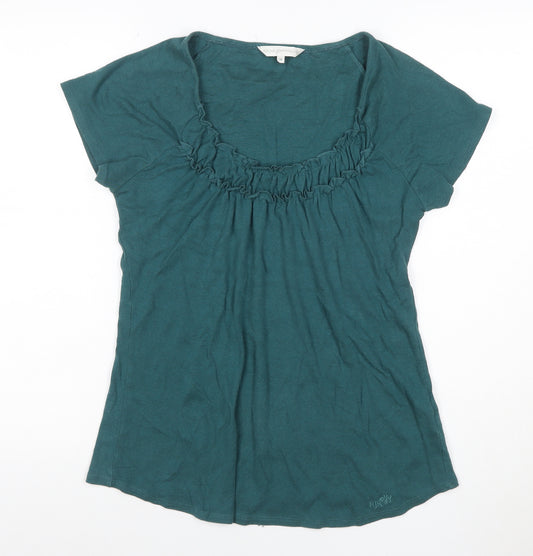 Rocha John Rocha Women Green Size 16 Ruffle Scoop Neck Jersey T-Shirt
