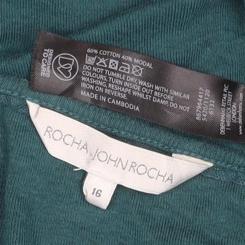 Rocha John Rocha Women Green Size 16 Ruffle Scoop Neck Jersey T-Shirt