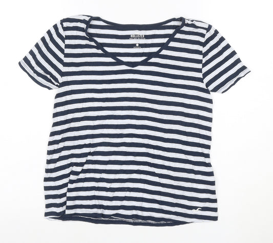 Hollister Women’s Blue White Striped V-Neck Short Sleeve XS T-Shirt