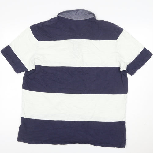 M&S Blue Harbour Men’s Blue White Striped Cotton Polo Shirt L