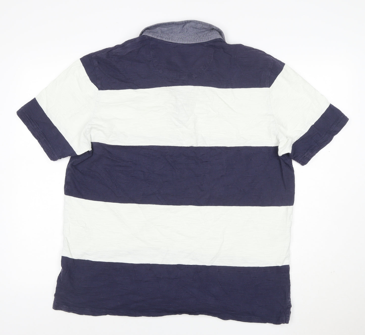 M&S Blue Harbour Men’s Blue White Striped Cotton Polo Shirt L