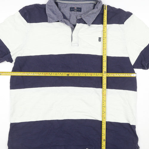 M&S Blue Harbour Men’s Blue White Striped Cotton Polo Shirt L