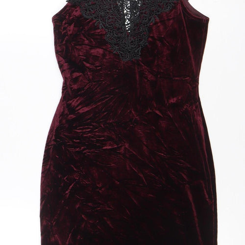 Topshop Women Burgundy Black Lace Velvet Bodycon Dress UK 8 Party