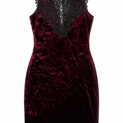 Topshop Women Burgundy Black Lace Velvet Bodycon Dress UK 8 Party