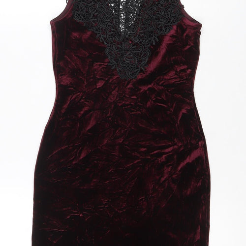 Topshop Women Burgundy Black Lace Velvet Bodycon Dress UK 8 Party