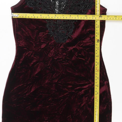 Topshop Women Burgundy Black Lace Velvet Bodycon Dress UK 8 Party