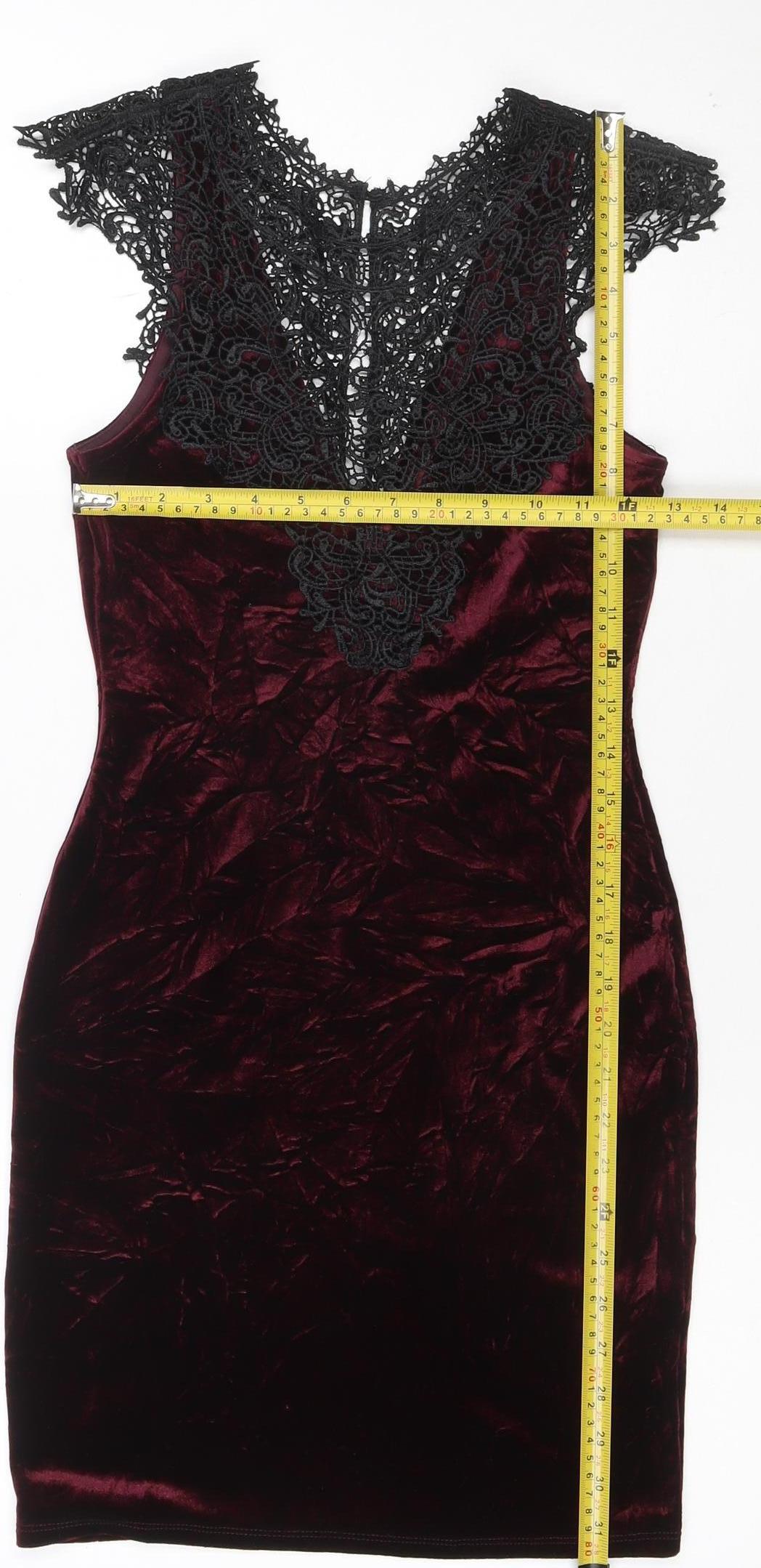 Topshop Women Burgundy Black Lace Velvet Bodycon Dress UK 8 Party