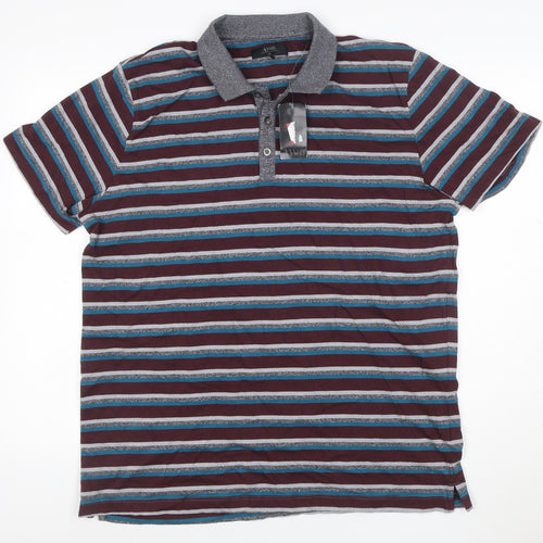 AW85 Men’s Multicoloured Striped Cotton Blend Polo Shirt XL New
