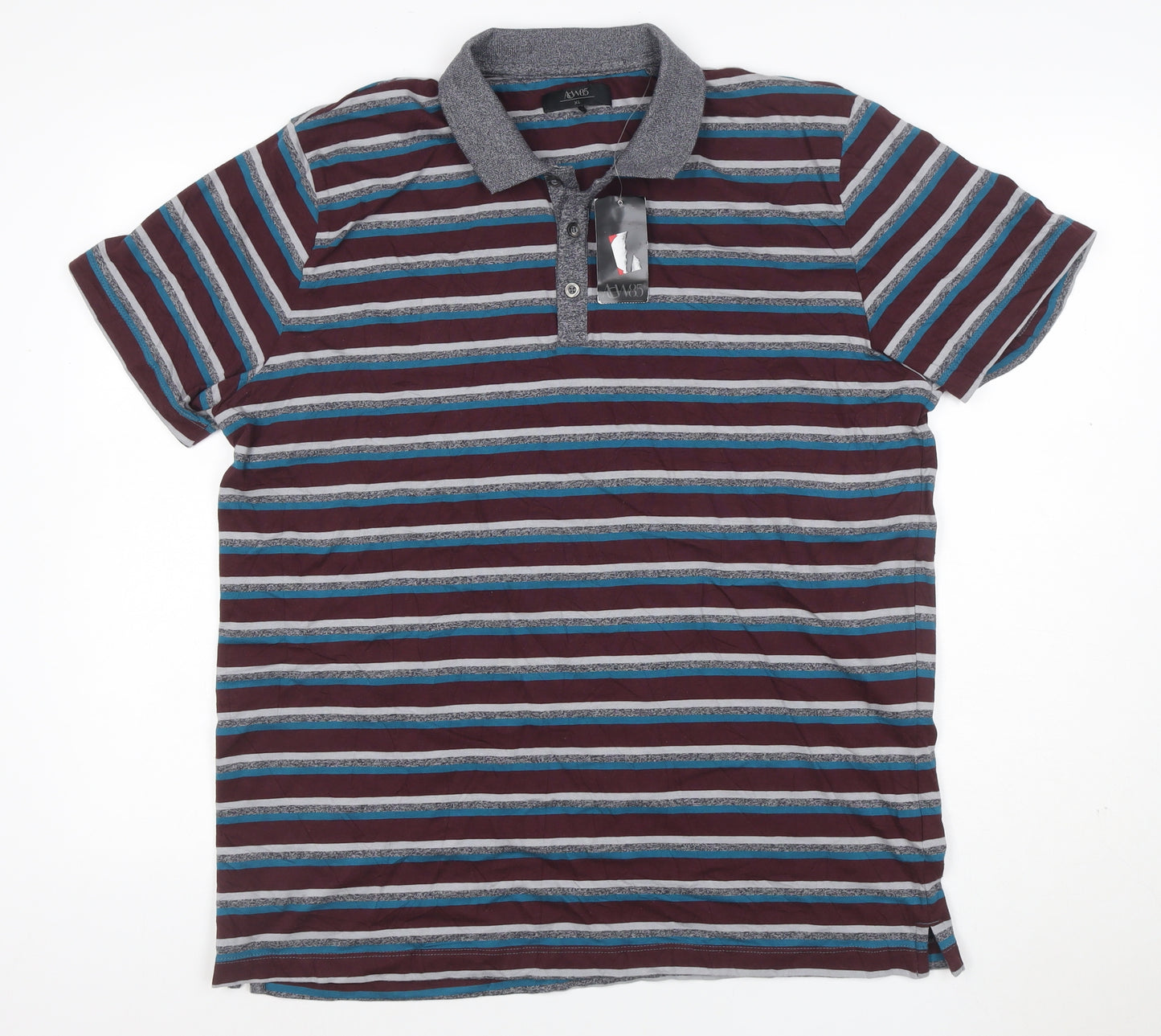 AW85 Men’s Multicoloured Striped Cotton Blend Polo Shirt XL New