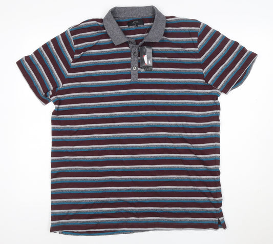 AW85 Men’s Multicoloured Striped Cotton Blend Polo Shirt XL New