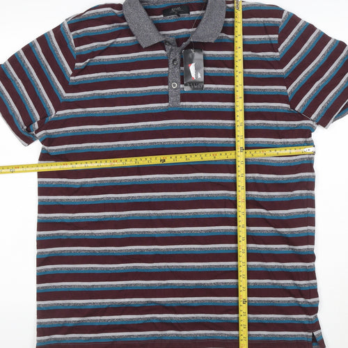 AW85 Men’s Multicoloured Striped Cotton Blend Polo Shirt XL New