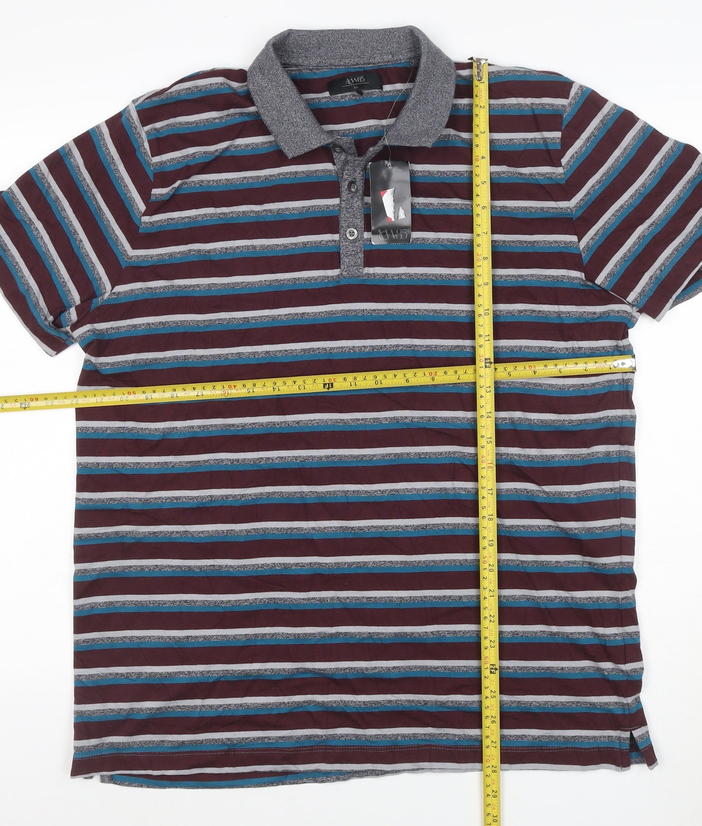 AW85 Men’s Multicoloured Striped Cotton Blend Polo Shirt XL New