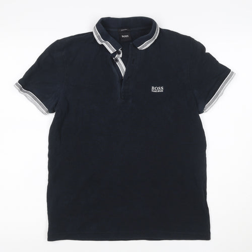 Hugo Boss Men’s Blue S Regular Fit Cotton Logo Polo Shirt