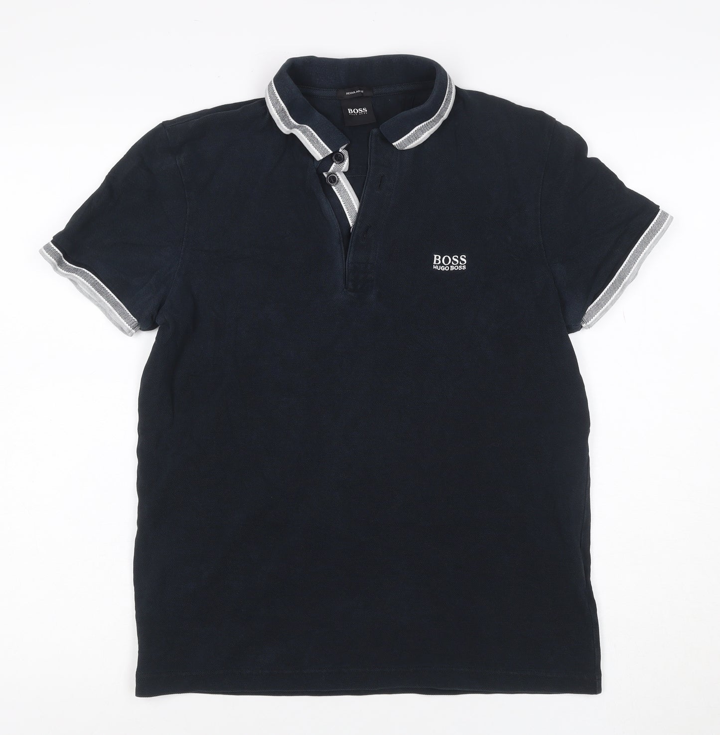 Hugo Boss Men’s Blue S Regular Fit Cotton Logo Polo Shirt