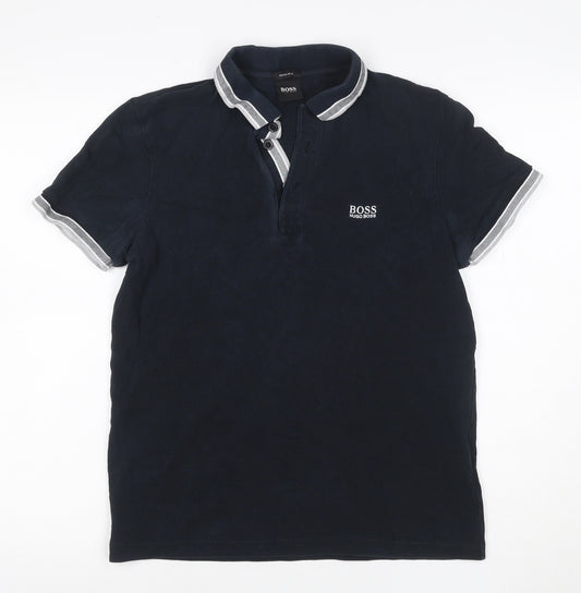 Hugo Boss Men’s Blue S Regular Fit Cotton Logo Polo Shirt