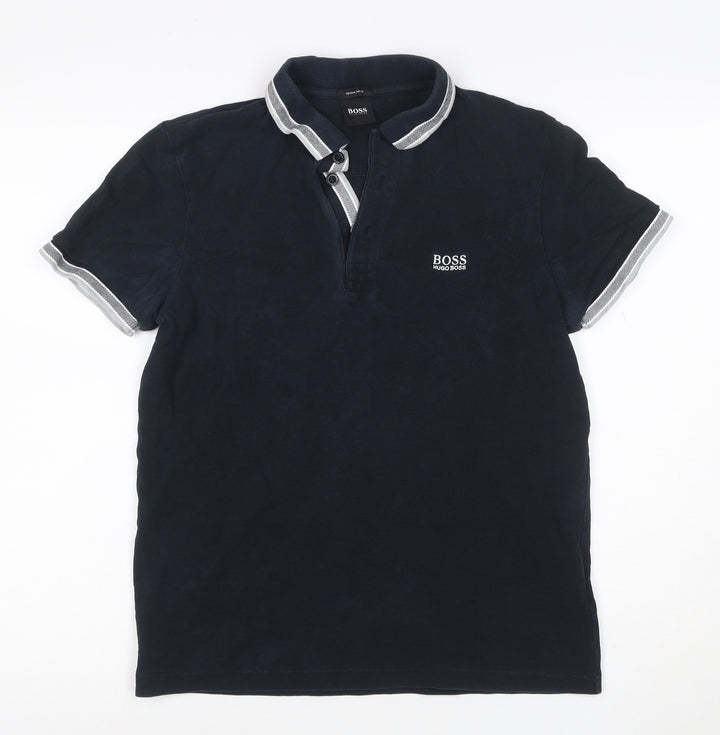Hugo Boss Men’s Blue S Regular Fit Cotton Logo Polo Shirt